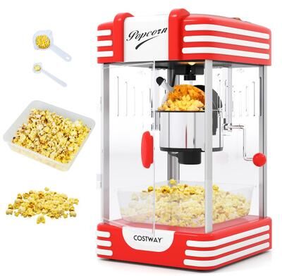 Costway Theater Style Countertop Popcorn Maker with Stainless Steel Kettle-Red