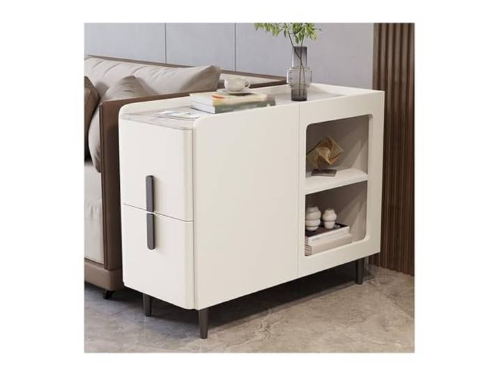 FZL02068LM Ecklager Super schmales Sofa Rock Slab Sideboard Mobiler Ecktisch-Aufbewahrungsschrank aus backlackiertem Leder(Beige)