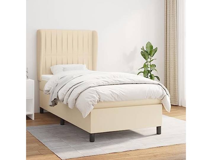 Strapazierfähiger Stoff verstellbares Kopfteil Boxspringbett Creme 80x200 Boxspringbett mit Matratze Creme 80x200 cm Stoff Bett mit Kopfteil Taschenfederkernmatratze Topper höhenverstellbar