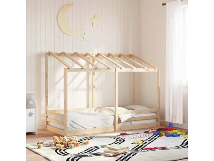 Massives Kiefernholz Dachbett Raumoptimierend Hausbett Braun 90x190 cm 28.5 Kinderbett mit Dach 90x190 cm Massivholz Kiefer Hausbett mit Rausfallschutz für Kinderzimmer