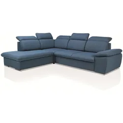 ECKSOFA ROSSI Blau Plüsch-Stoff mit Schlaffunktion