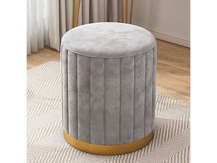 IXMLDAXD Der Stuhl, Beige Velvet Ottoman Footrest - Modern Round Upholstered Stool for Living Room & Bedroom Decor(Grey)