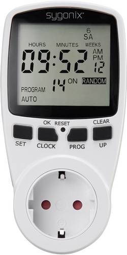 Sygonix 1625525 Steckdosen-Zeitschaltuhr digital Wochenprogramm 3680W Timer-Funktion, START/STOPP-Funktion, Zufallsfunktion