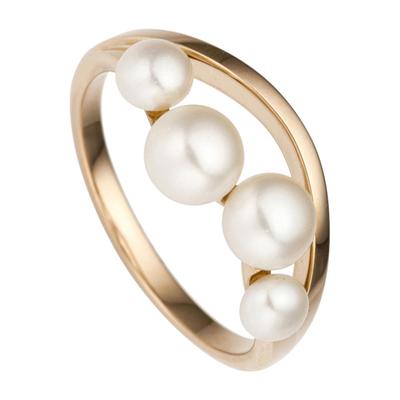 Fingerring JOBO "Ring mit 4 Süßwasser-Zuchtperlen" Gr. 50, rosa (roségold 585), Fingerringe, Damen, 50, Perlen Roségold 585, Perlen, Roségold 585, Fingerring, 585 Roségold