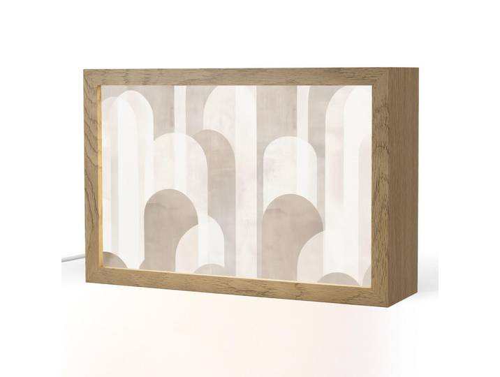 OnlyWow Tischleuchte - Abstrakte Bögen - Modern - Beige - 30x20 cm, Buche Kolonial, Holzwerkstoff, Rechteckig, LED integriert, 30x20x8 cm, Lampen & Leuchten, Innenbeleuchtung, Tischlampen