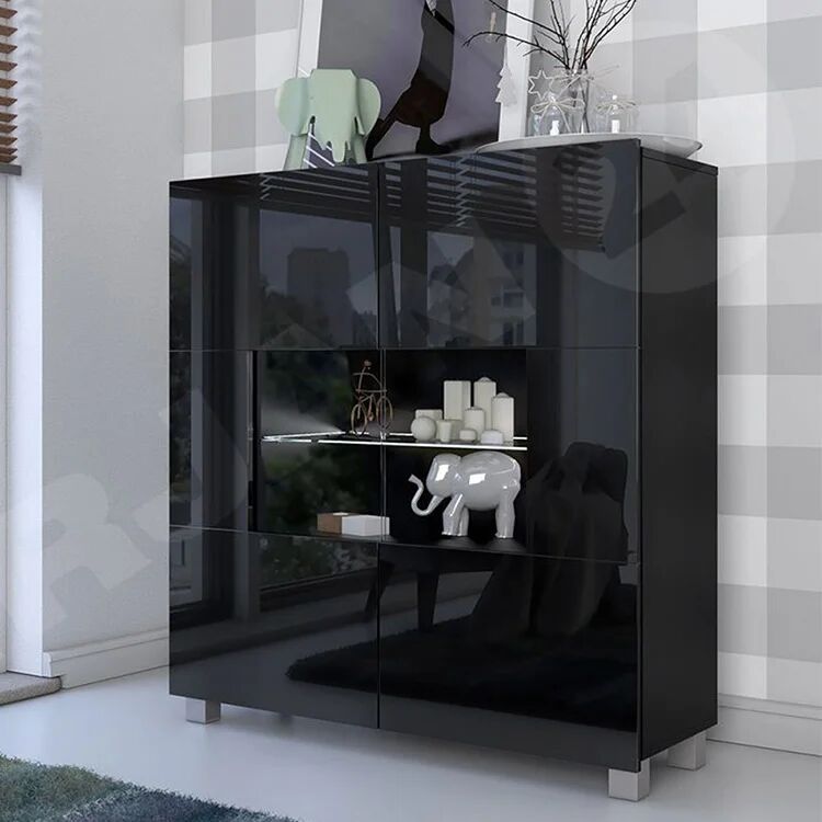 garneroarredamenti Vetrinetta 100x107h cm moderna soggiorno nero Corale