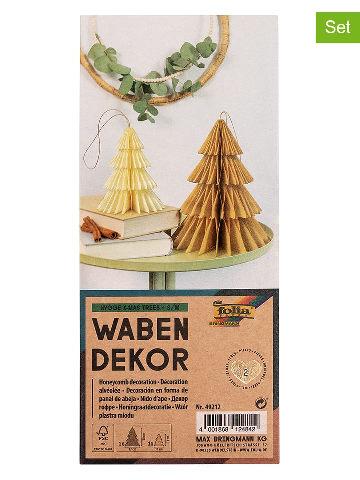 folia PAPER 2er-Set: Wabendekor "Hygge Xmas Trees" in Beige - onesize