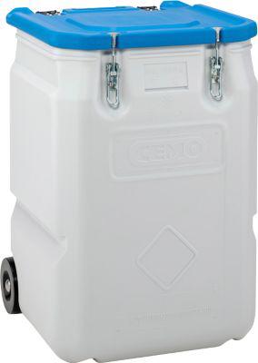Mobil-Box CEMO, Volumen 250 l, für feste Gefahrstoffgüter Verpackungsgruppe II und III, konform mit ADR/RID/IMDG Code, Klappdeckel, PE, grau/blau