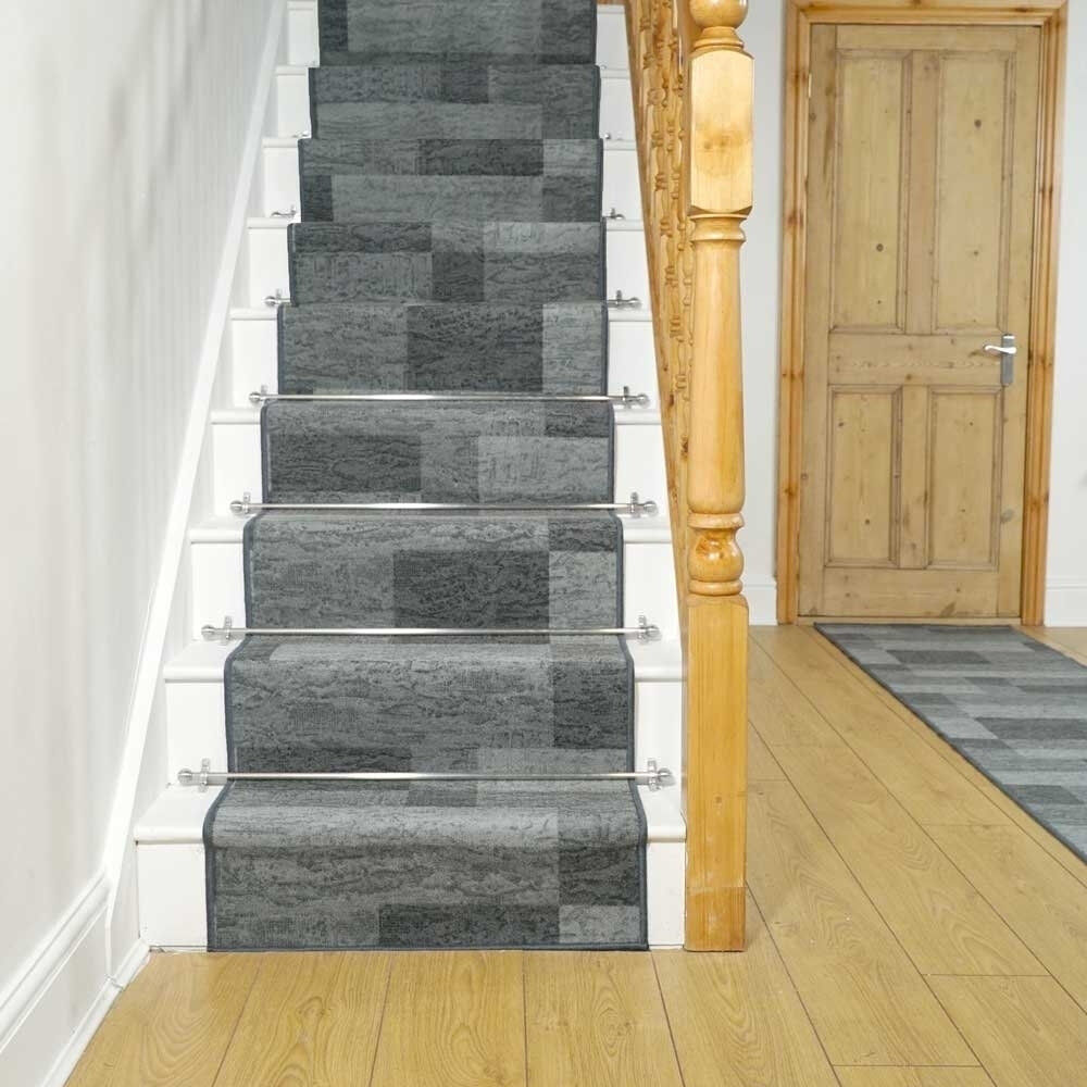 Ebern Designs Stair Runner Luby Geometric Area Rug Graphite Runner 66 x 900cm
