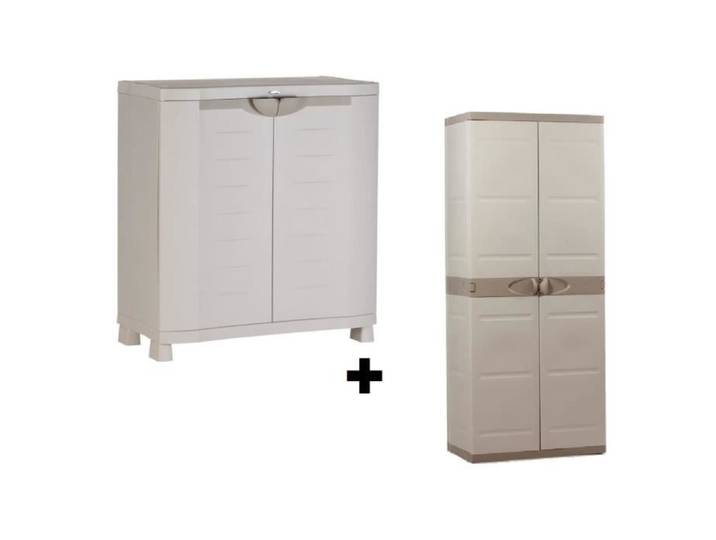 Armoire basse de rangement et armoire de rangement haute 4 étagères