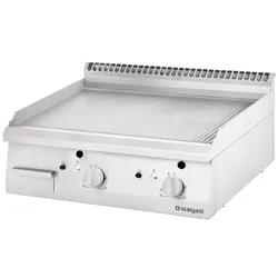 Stalgast Edelstahl Gas-Griddleplatte als Tischgerät, 800x700 mm, 1⁄2 glatte/1⁄2 gerillte Grillfläche, Serie 700 ND