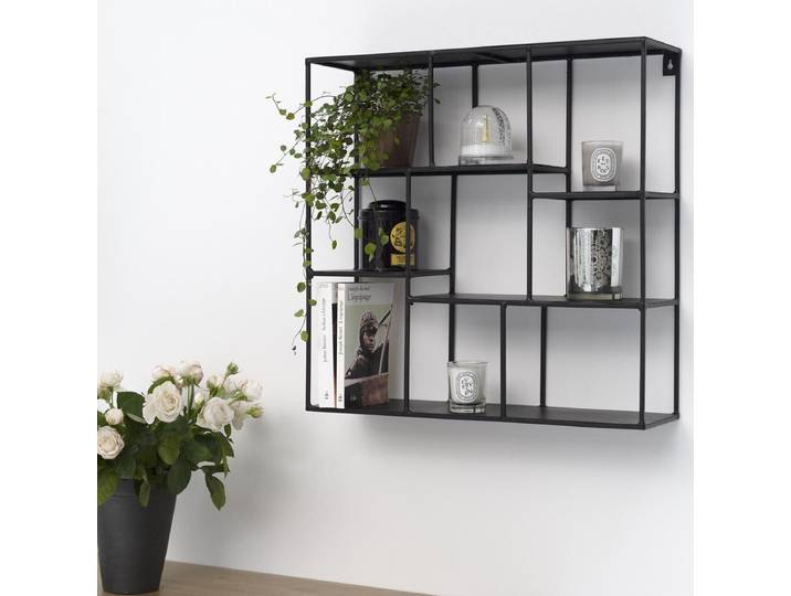 Etagère murale carrée en métal filaire noir mat Uptown
