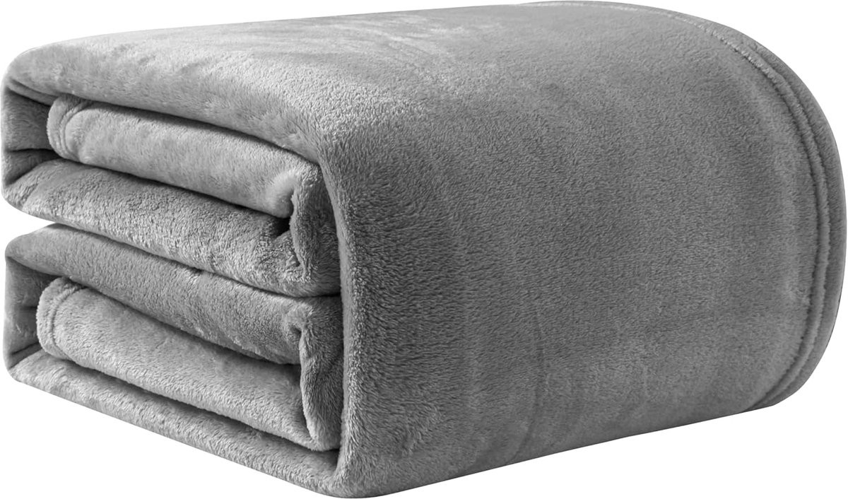 Zachte fleece plaid fleece deken voor volwassenen - Grijs