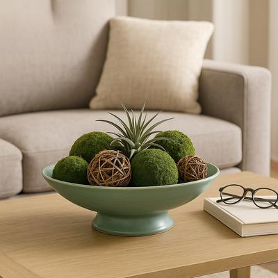 Sagebrook Home "Decorative Round Pedestal Accent Bowl - 15"", Green - 15.0"""