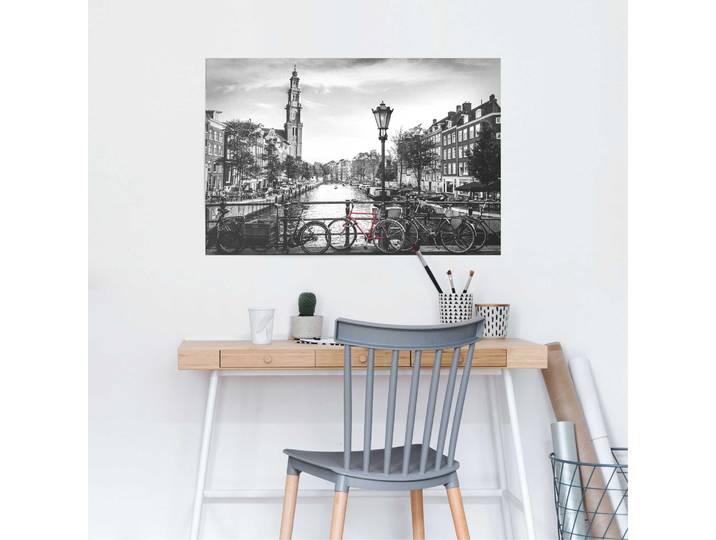 Poster Die Grachten von Amsterdam Papier Schwarz 61 x 92 x 0cm