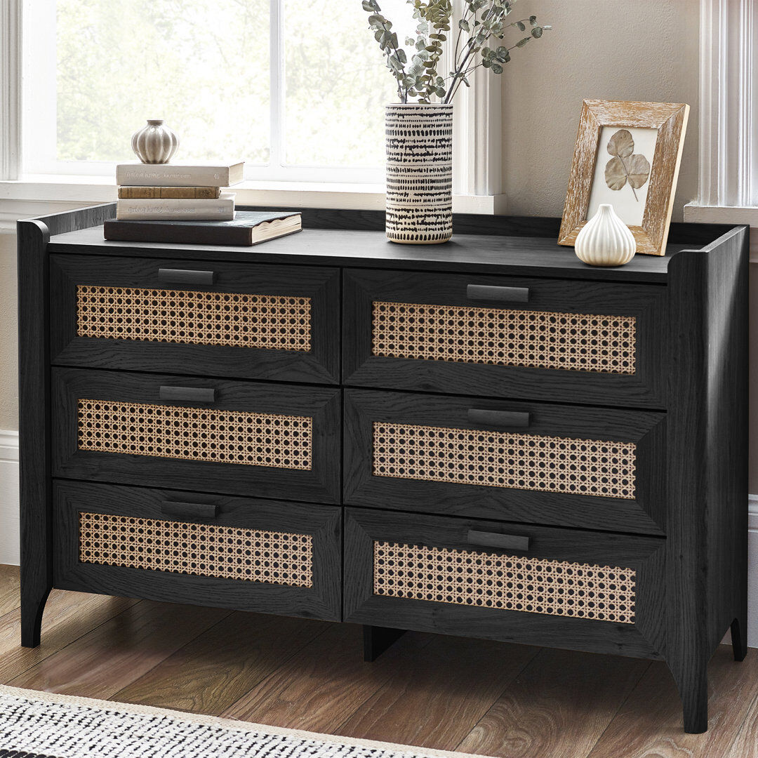 Bay Isle Home Albelo 120 cm W Chest of 6 Drawers Black 75cm H X 120cm W X 41cm D