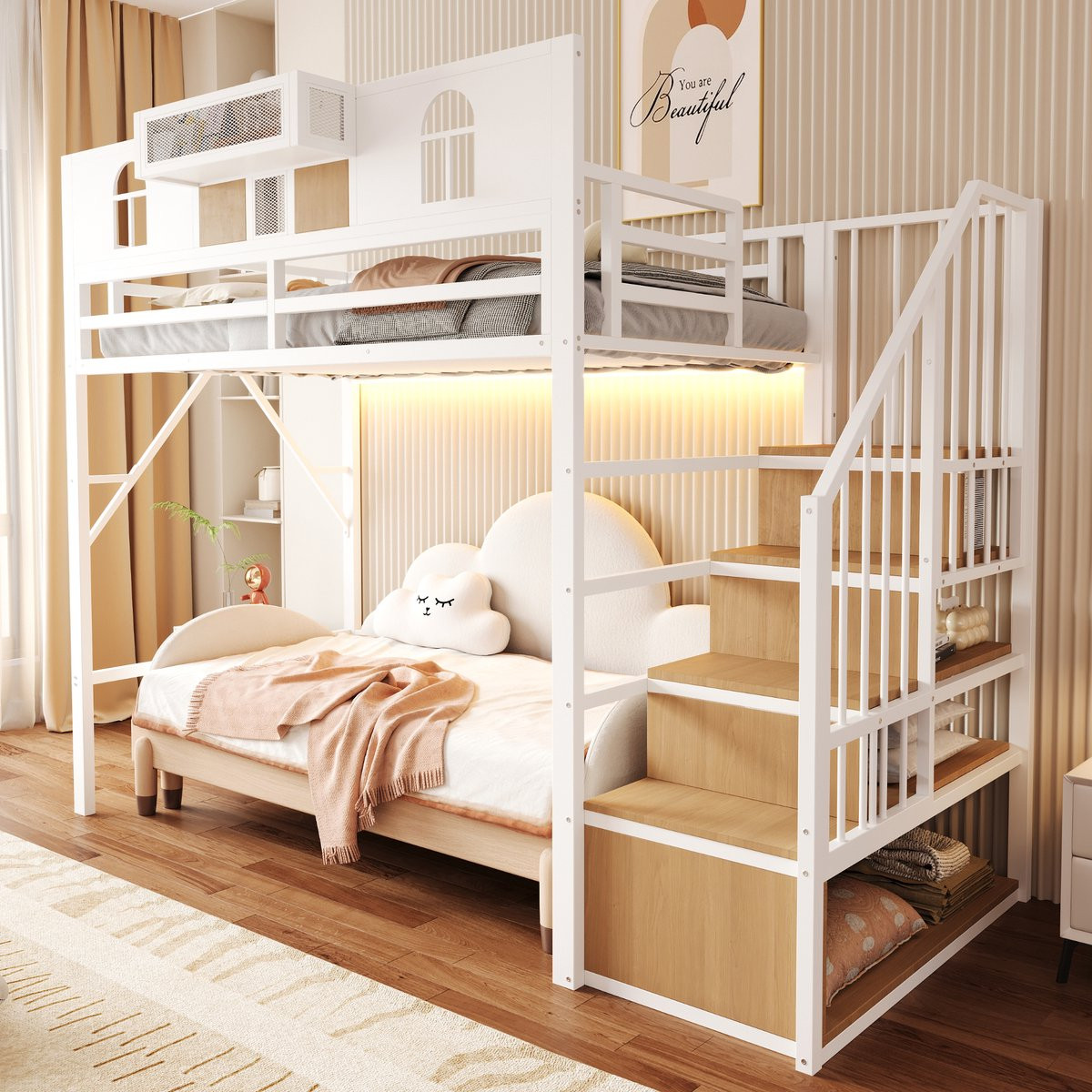 Metalen Hoogslaper voor Kinderkamers - Wit - 90 x 200 cm