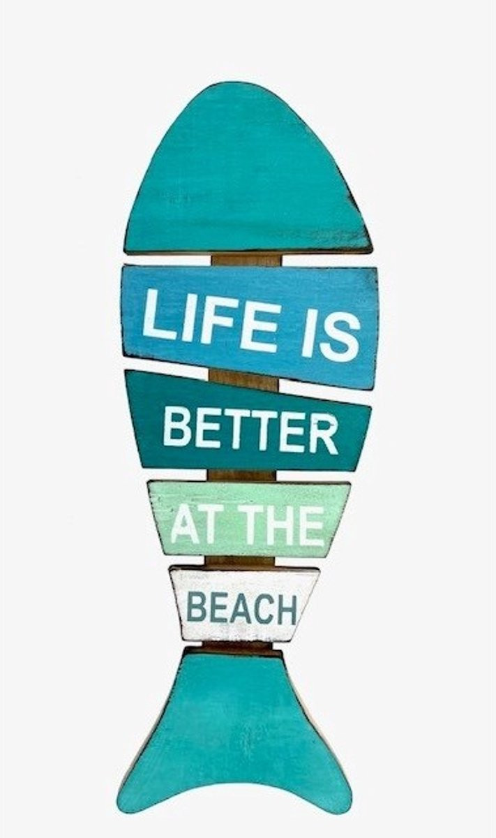 Houten bord Rudi Life is better beach turquoise