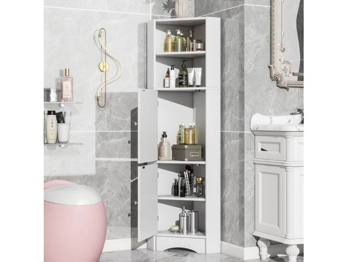 Colonne De Salle De Bain D Angle Blanche Meuble D Angle Avec 2 Étagères Ouvertes 2 Portes 36 5 X 36 5 X 155 Cm