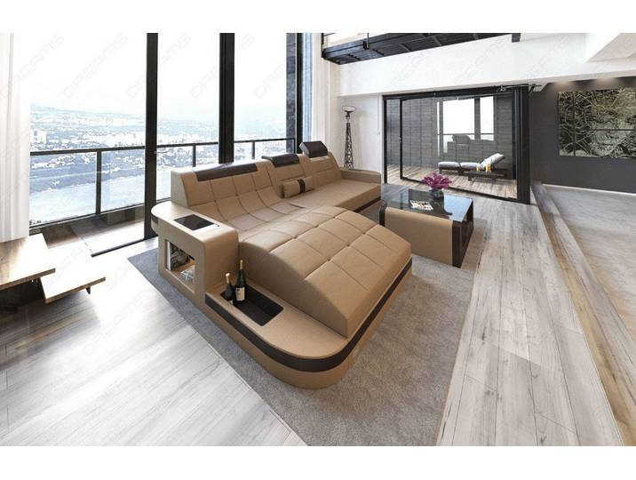 Design Ledersofa Wave L-Form mit LED