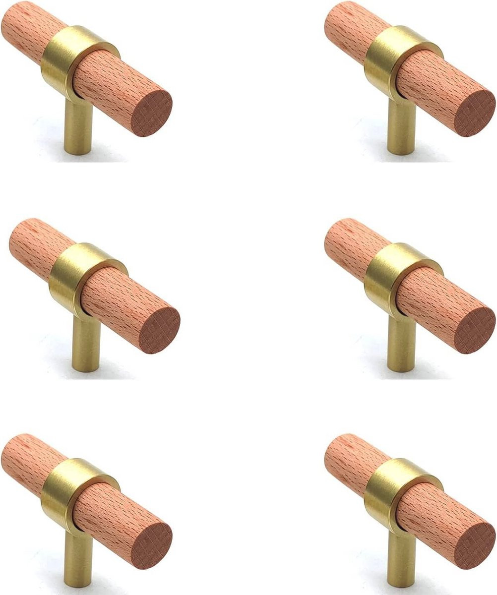 Set van 6 houten meubelgrepen voor keukenkastjes