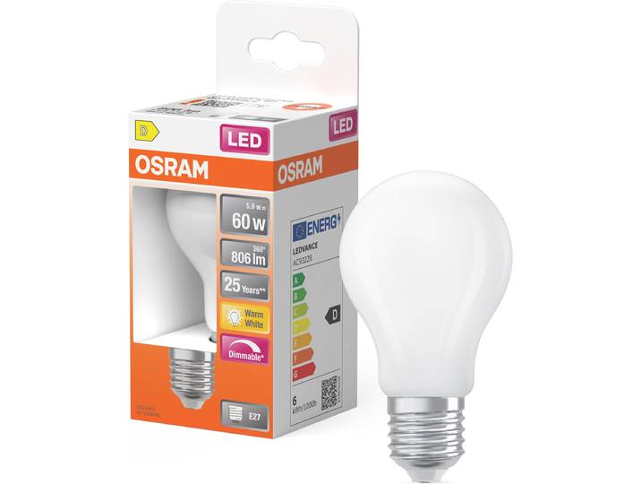 OSRAM LED-Leuchtmittel LED-Lampe Superstar Kolbenform A60 , Energieeffizienz: D, weiß, L:10,5cm Ø:6cm, Leuchtmittel, LED-Leuchtmittel
