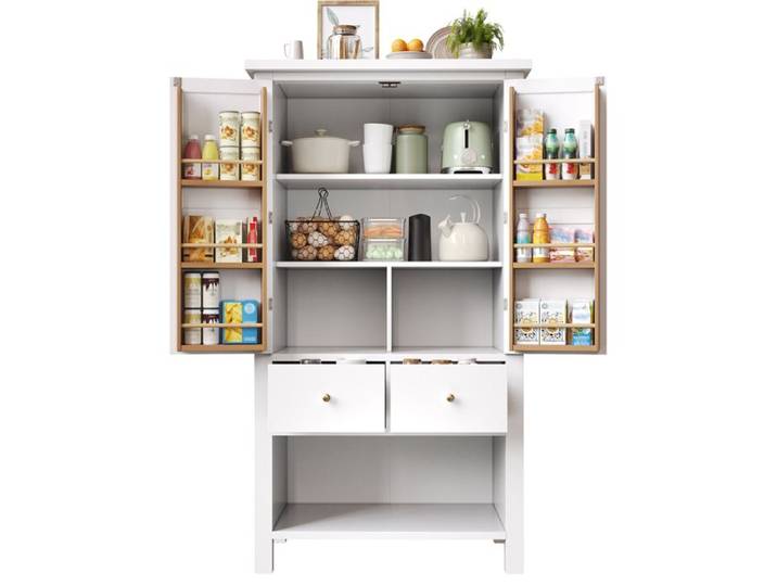 Buffet de cuisine haut 80x40x140 cm meuble de rangement 2 portes 5 tiroirs noir/blanc
