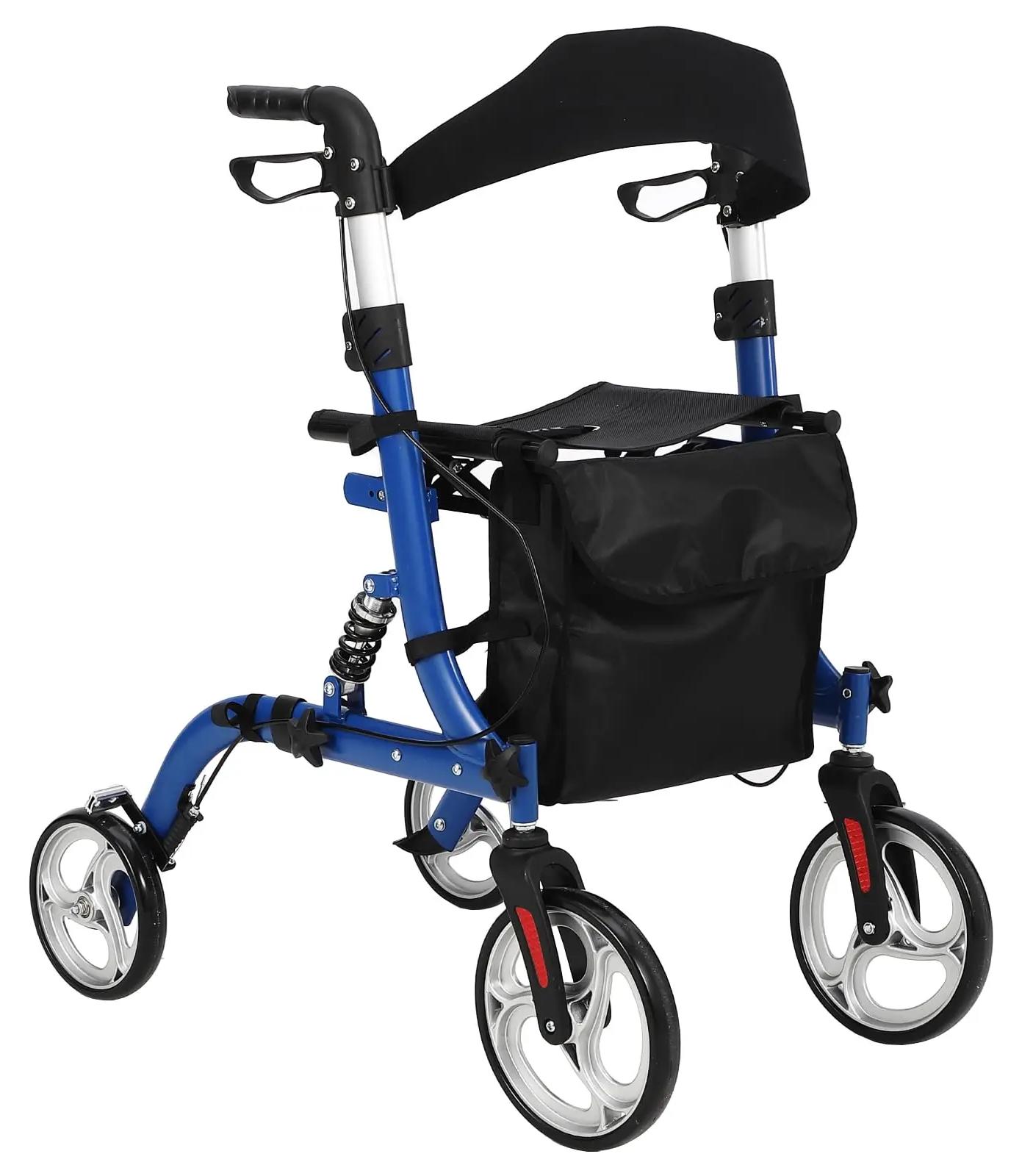 2-in-1 Rollator für Senioren - Faltbarer Gehwagen - Leicht - Sitz mit hochklappbarer Rückenlehne - Fußstützen und Bremsen - Geländetauglich - Belastbarkeit 150 kg - Schwarz