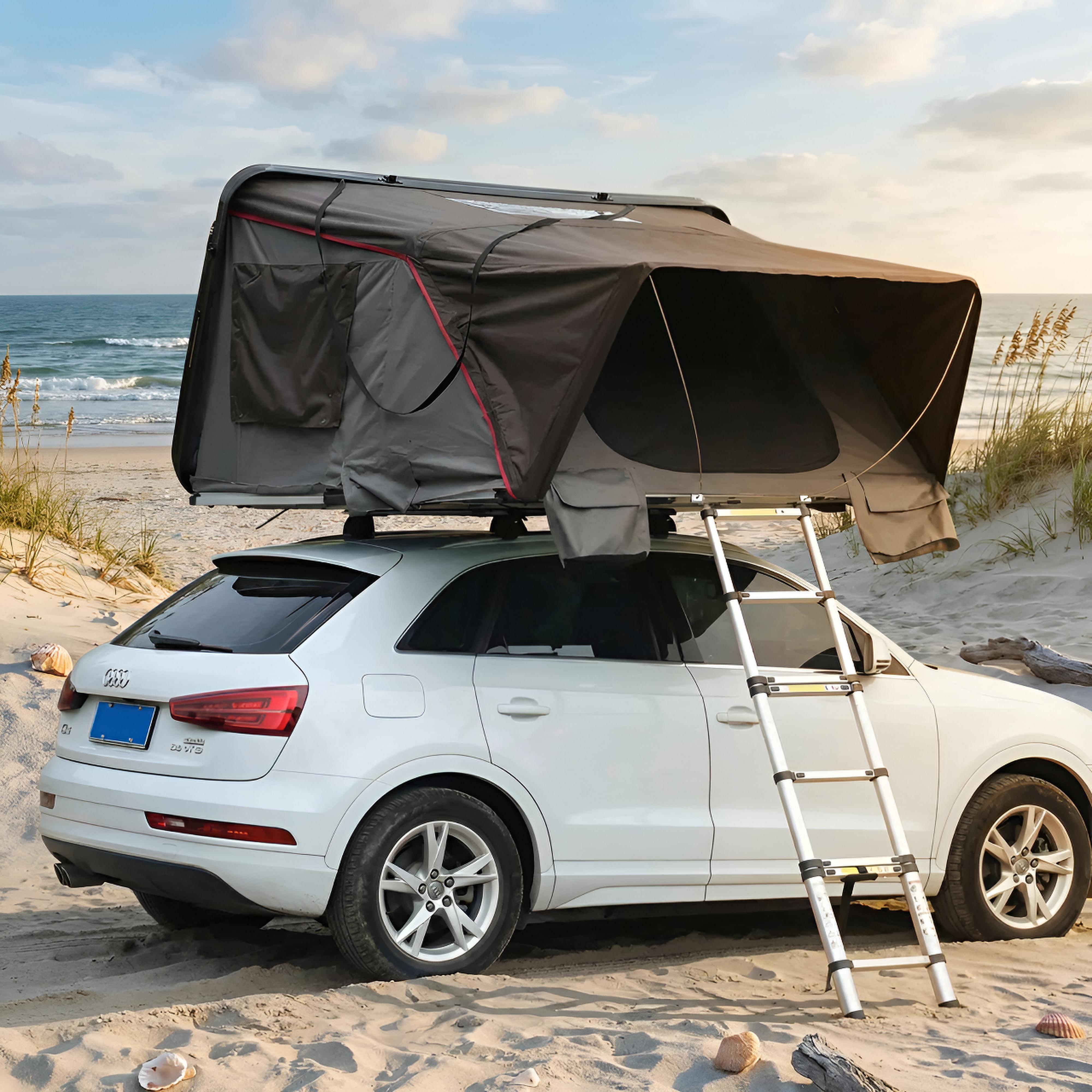 Hardcase Autodachzelt Grau 3-4 Personen mit Baumwolleinlage zur Wärmeisolierung, 220x225x115cm Dachzelt