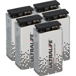 5x Ultralife U9VL-J-P Lithium 9V Block Batterie 1200mAh - passend für Rauchmelder & Sicherheitstechnik