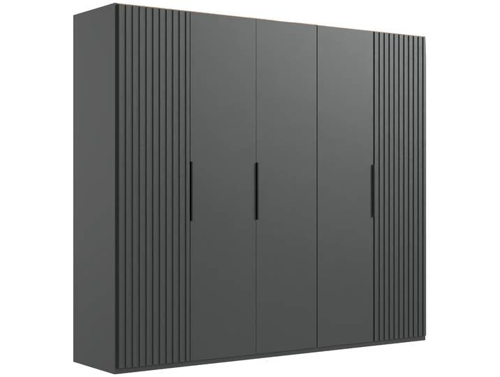 Drehtürenschrank WIMEX Andorra by fresh to go , schwarz (graphit, akustikpaneel optik graphit), B:250cm H:216cm T:58cm, Holzwerkstoff, Schränke, Drehtürenschrank, Mit 3D-Leisten für Akustikpaneel-Optik