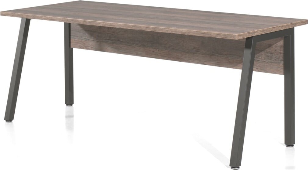 Meublorama Professioneel bureau SOON recht - Verouderd eiken en zwart - Breedte: 180 cm