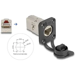 DeLOCK D-Typ RJ45 Einbaubuchse / Kupplung Cat.6A STP mit Schutzkappe IP66 staub- und wasserdicht