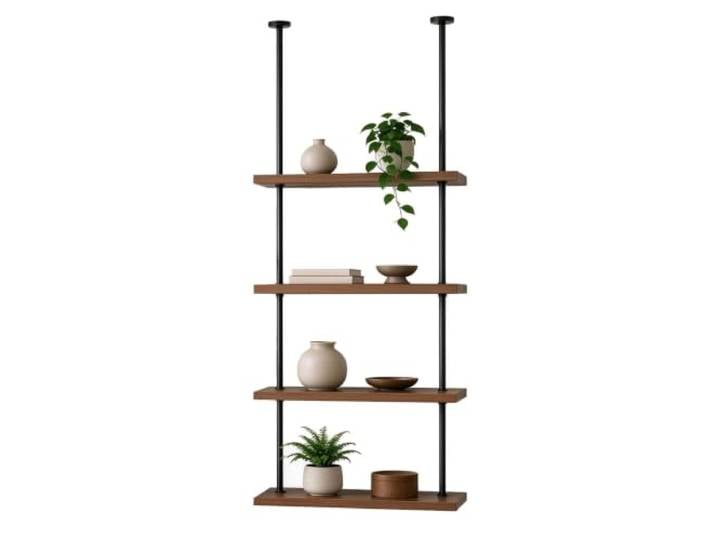Gaommini Hölzerner Kochgeschirr-Aufhänger, Weinhalter, schwebende Deckenregale mit Metall-Eisen-Rahmen, Bücherregal, Küchentopf, Pfannenregal für Bar, Wohnzimmer, Blumenständer(4-Layer 60x30x155cm)