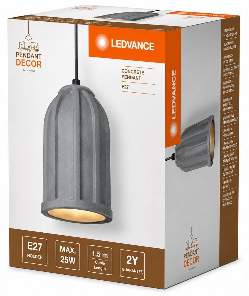 Ledvance Decor Pendelleuchte Concrete Dunkelgrijs, Beton en Metaal, Diameter: 12 cm, E27, max. 25W