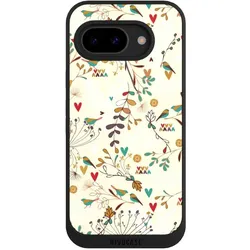 Nivocase Handyhülle für Google Pixel 9a Hülle NIVOpure Case Schwarz Blumen Retro Vogel (Google Pixel 9a), Smartphone Hülle, Schwarz