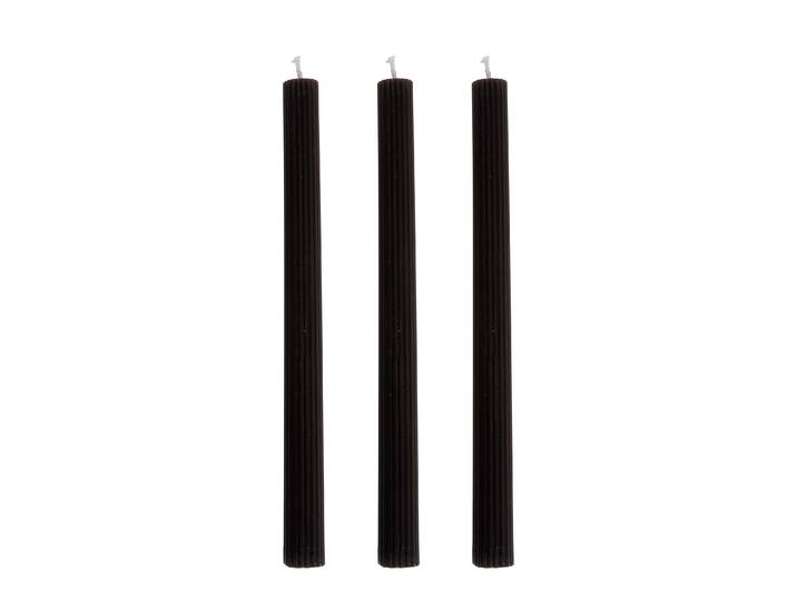 Stabkerze gerippt 25 cm 3er Set schwarz