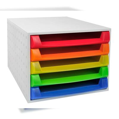 Exacompta 221098D 1x Ablagebox mit 5 offenen Schubladen für DIN A4+ Dokumente The Box Harlekin bunt