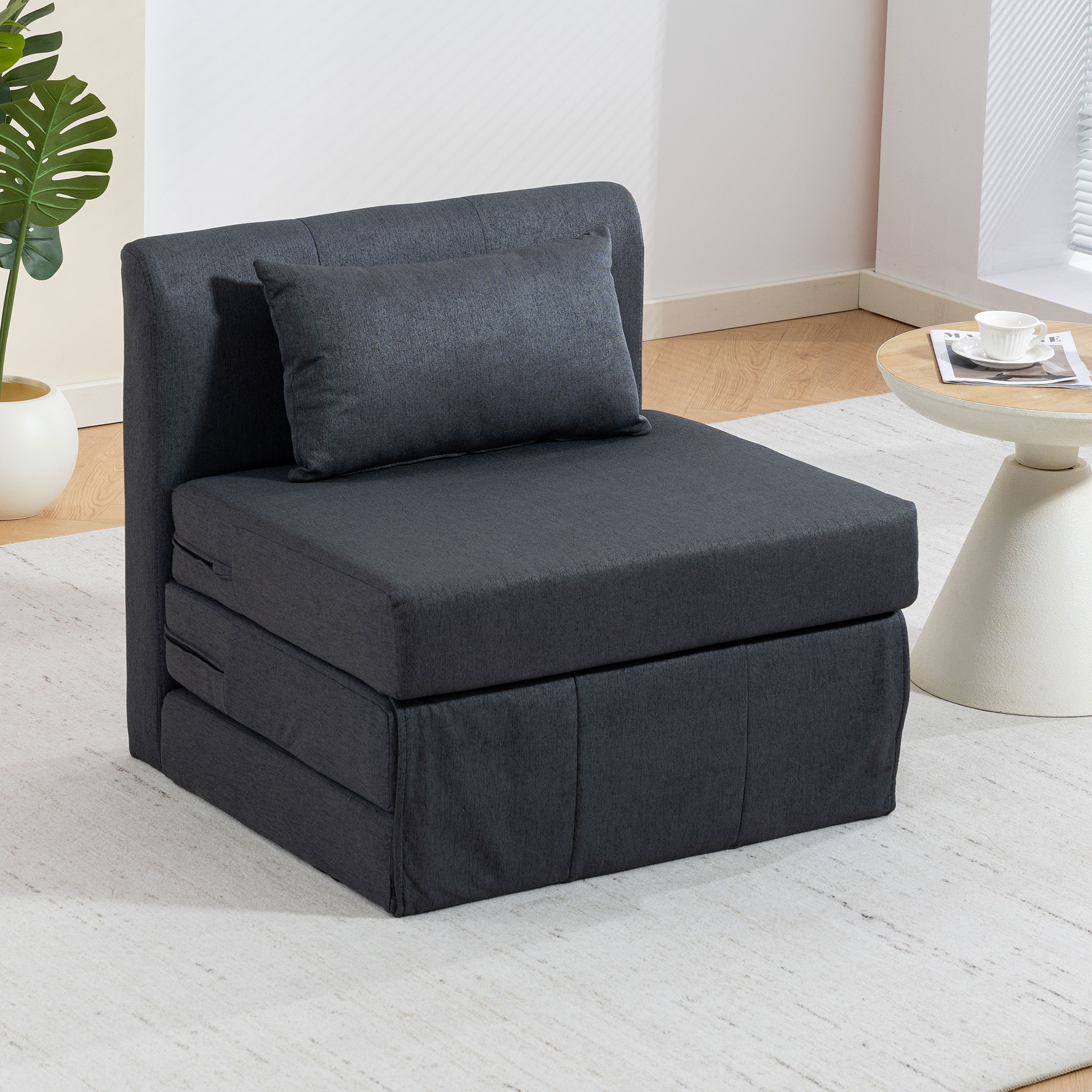 Homcom Poltrona letto 2 in 1 pieghevole effetto lino, Grigio scuro   Aosom Italy