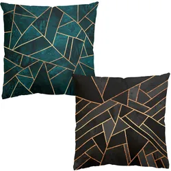 DEKOKISSEN 2er-Set Dreiecke Schwarz Türkis Gold Duo 40/40 cm