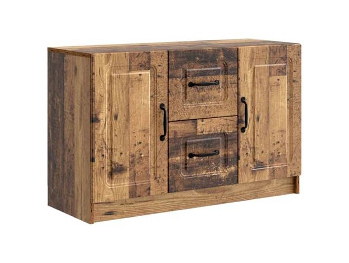 Sideboard Altholz 89 x 34,5 x 57 cm Holzwerkstoff Metallgriffe, 90°-Pendeltüren, Brettregale, Schubladen, Holzwerkstoff, feuchtes Tuch