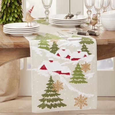 Saro Lifestyle Embroidered Table Runner With Christmas Mountain Design