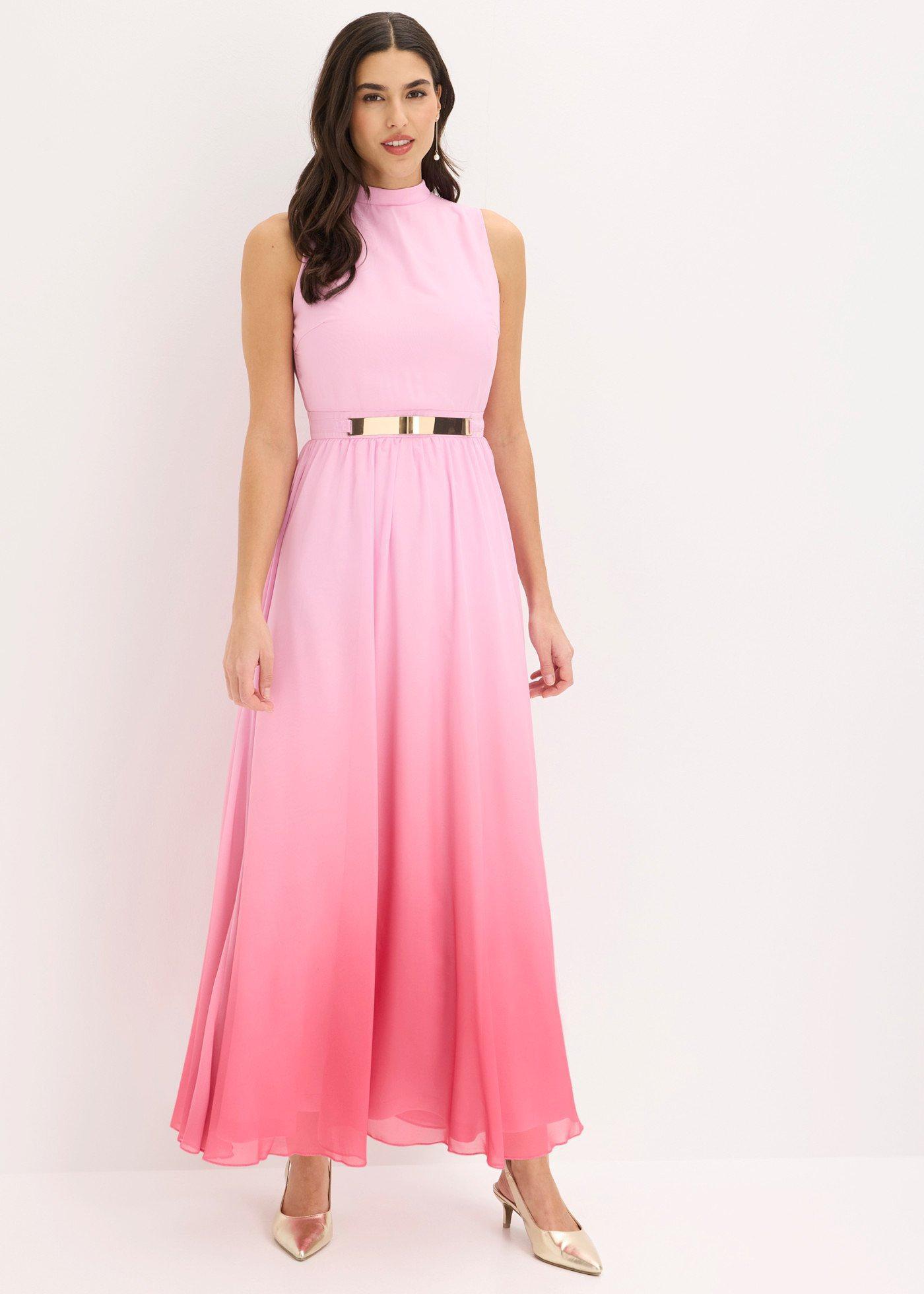 bonprix Chiffonkleid mit Kragen und Taillen-Einsatz, rosa, Gr.38, Chiffonkleid mit Kragen und Taillen-Einsatz