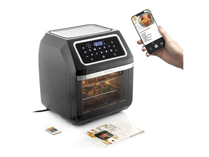 InnovaGoods® Heißluftfriteuse 12L, airfryer 1800W mit +100 Rezepten in DE. heissluftfriteuse mit 8 Zubehör, 10 Programme, Touchscreen, Timer, Heißluftofen mit Fenster und Innenbeleuchtung.