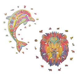 Woody Puzzles 2er Bundle - Delfin (299 Teile) + Löwe (296 Teile)
