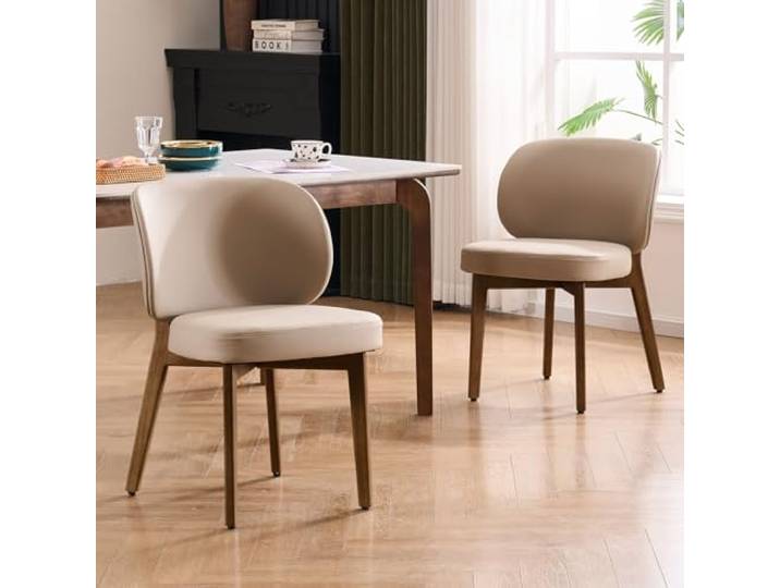 YOUTASTE Esszimmerstühle 2er Set mit Holzbeine & Breiter lehne, Khaki Moderne Küchenstühle mit Geschwungener lehne, Polsterstuhl mit PU-Leder, Essstühle für Esszimmer, Küche
