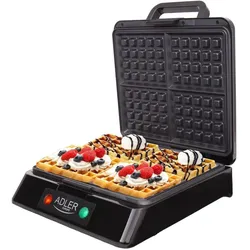 Adler Waffeleisen 1300W, Waffeleisen, Schwarz, Grau