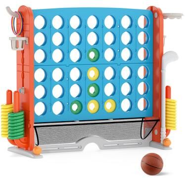 Costway Jumbo 4-to-Score Game with Ring-toss and Basketball Hoop-Blue & Orange
