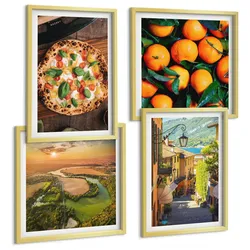 BILDER SET 4er Set - 50x50 cm & 40x60 cm Goldrahmen - Italienische Flüsse, Hügel, Straße