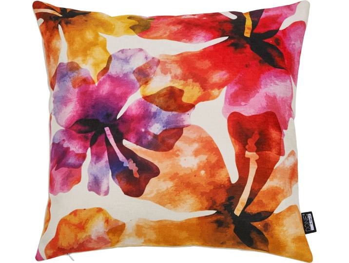 Dekokissen DONE. HIBISCUS , bunt (bunt, bedruckt), B:45cm L:45cm, Polyester, Dekokissen_Sitzkissen_Kissenhüllen, Dekokissen, Bedruckt